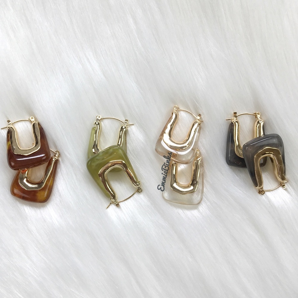 ✨3for$38 New Vintage U Shaped Acrylic Door Knocker Marble Green Hoop Earrings - Picture 11 of 14